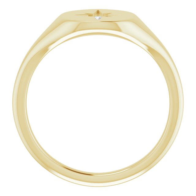 14K Yellow Gold Round 1.5 Mm Polished .02 Ct Natural Diamond Signet Ring, Size 7