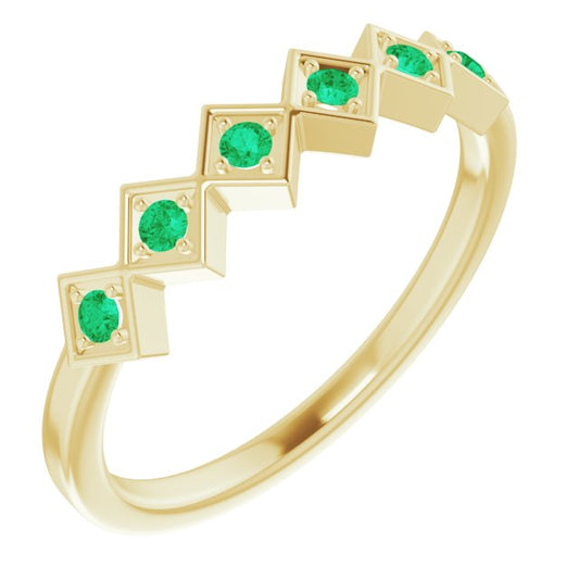 14K Yellow Gold Round 1.75 Mm Polished Lab-Grown Emerald Stackable Ring, Size 7