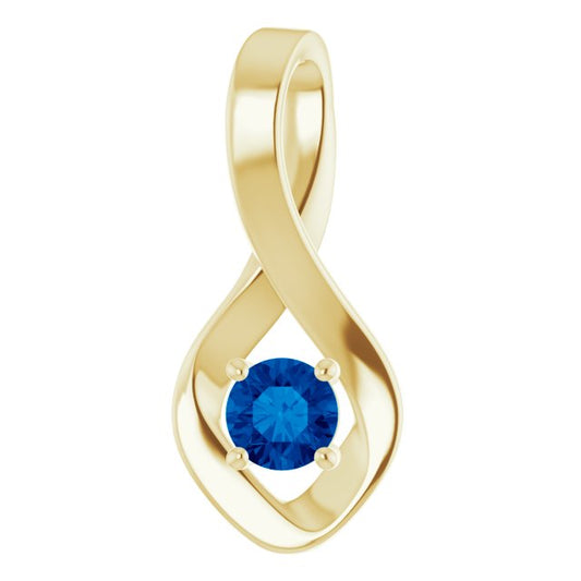 14K Yellow Gold Round  4 Mm Polished Natural Blue Sapphire Pendant