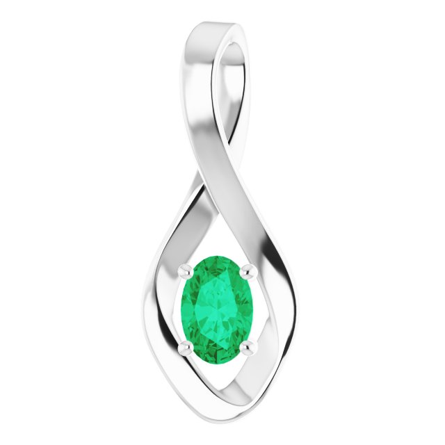 14K White Gold Oval  6 X 4 Mm Polished Natural Gemtone Pendant