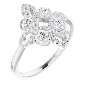 14K White Gold Round 2.5 Mm Polished 1/3 Ctw Natural Diamond Clover Ring Size 7
