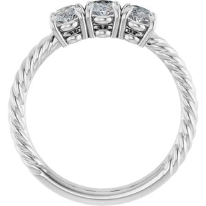 14K White Gold 3-Stone Oval 8 X 6 Mm Lab-Grown Diamond Polished 3 Ctw Lab-Grown Diamond 3-Stone Ring Size 7