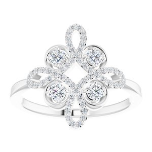 14K White Gold Round 2.5 Mm Polished 1/3 Ctw Natural Diamond Clover Ring Size 7