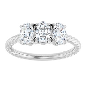 14K White Gold 3-Stone Oval 8 X 6 Mm Lab-Grown Diamond Polished 3 Ctw Lab-Grown Diamond 3-Stone Ring Size 7