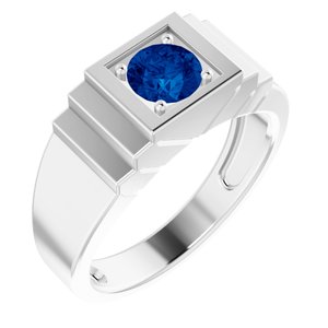 Sterling Silver Lab-Grown Blue Sapphire Round 6 Mm Polished Lab-Grown Blue Sapphire Ring Size 11