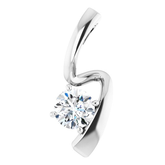 14K White Gold Round  5.75Mm Si1-Si2, Gh Polished 3/4 Ct Lab Grown Diamond Pendant