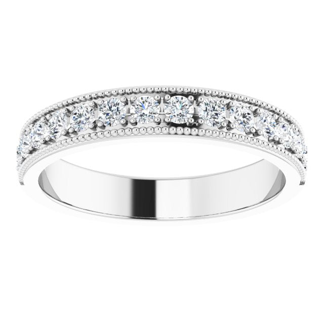 Platinum Round 2 Mm Polished 3/8 Ctw Natural Diamond Anniversary Band, Size 7