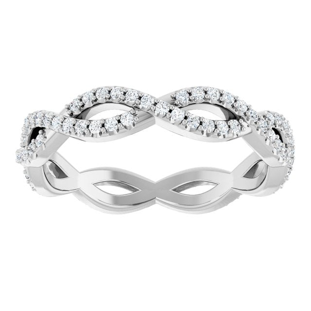 14K White Gold Round 1 Mm Si2-Si3, G-H Polished 1/3 Ctw Natural Diamond Infinity-Inspired Eternity Band, Size 7