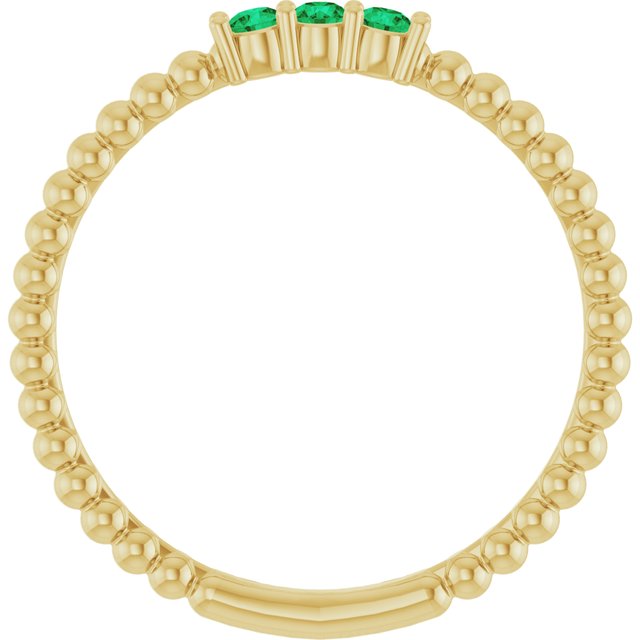14K Yellow Gold Round 2 Mm Polished Natural Emerald Beaded Ring Size 7
