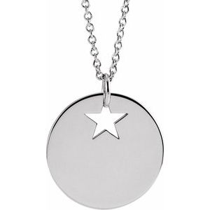 Sterling Silver Star Cutout 15 Mm 16-18 In Polished Disc Necklace