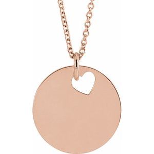 14K Rose Gold Heart Cutout 15 Mm 16-18 In Polished Disc  Necklace
