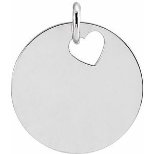 14K White Gold Heart Cutout 15 Mm Polished Disc Pendant