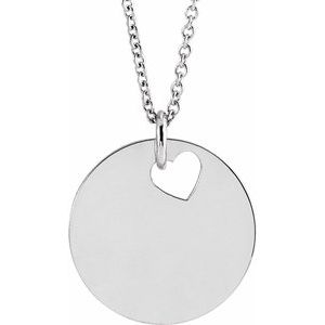 Sterling Silver Heart Cutout 15 Mm 16-18 In Polished Disc Necklace