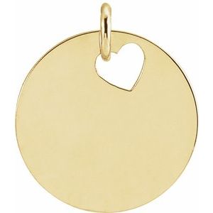 14K Yellow Gold Heart Cutout 15 Mm Polished Disc Pendant