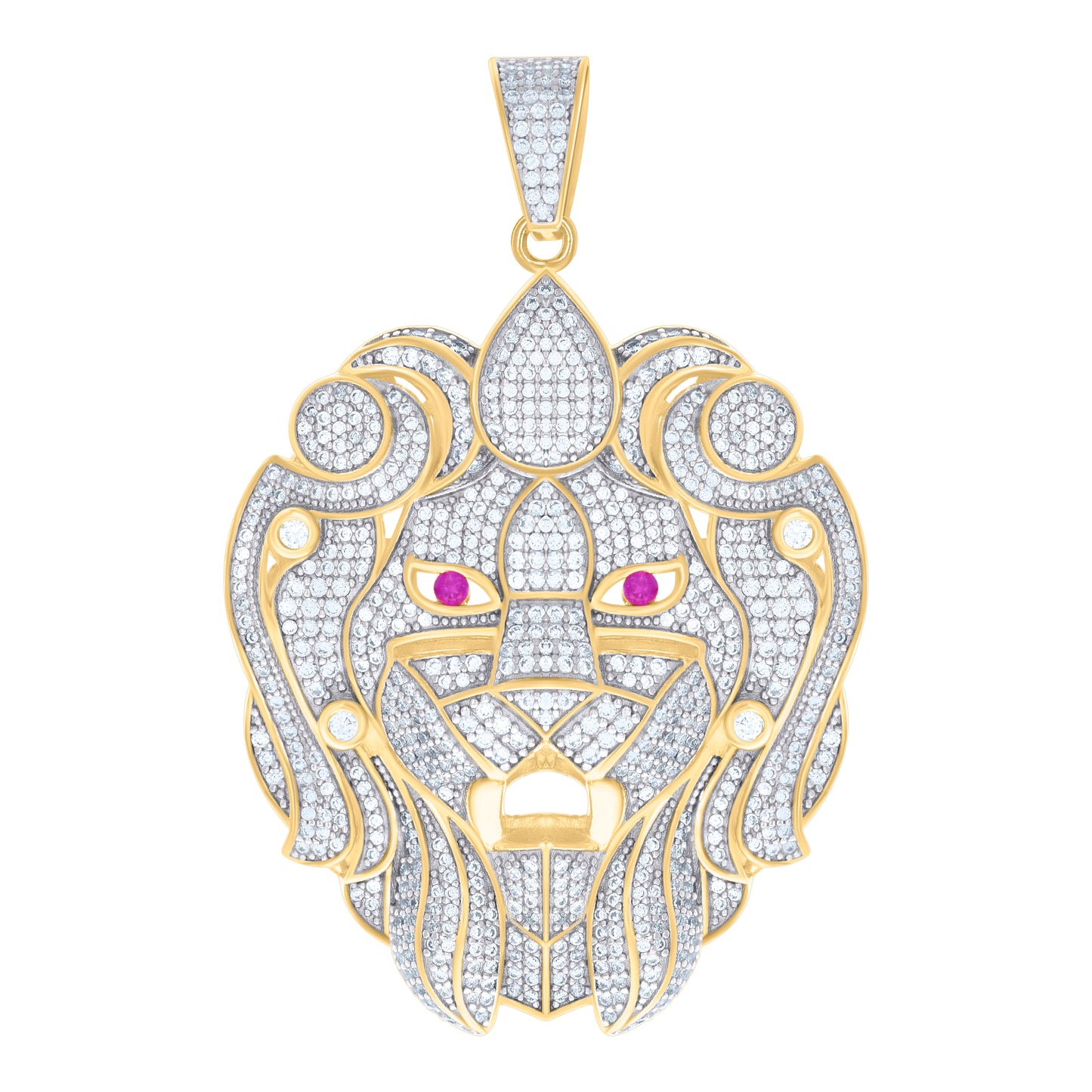 Sterling Silver White Mens Pink White Cubic-Zirconia Lion Head Charm Pendant