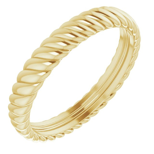 14K Yellow Gold 3.5 Mm Polished Rope Comfort- Fit Band, Size 9