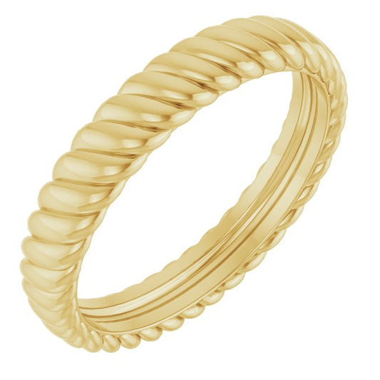 18K Yellow Gold 3.5 Mm Polished Rope Comfort- Fit Band, Size 7