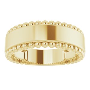 14K Yellow Gold Polished Engravable Beaded Ring Size 7