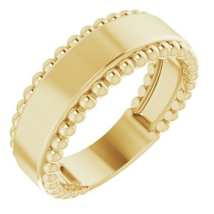 14K Yellow Gold Polished Engravable Beaded Ring Size 7