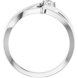 14K White Gold Round 3.2 Mm Polished 1/8 Ct Lab-Grown Diamond Ring Size 7