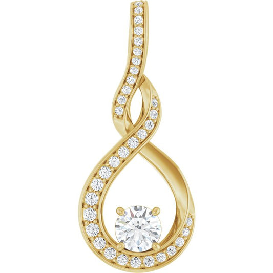 14K Yellow Or White Gold Round 4.1Mm Si1-Si2, Gh Polished 3/8 Ctw Lab Grown Diamond Freeform Pendant