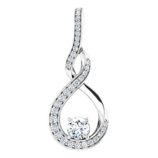 14K White Gold Round  4.1Mm I1, G-H Polished 3/8 Ctw Natural Diamond Freeform Pendant