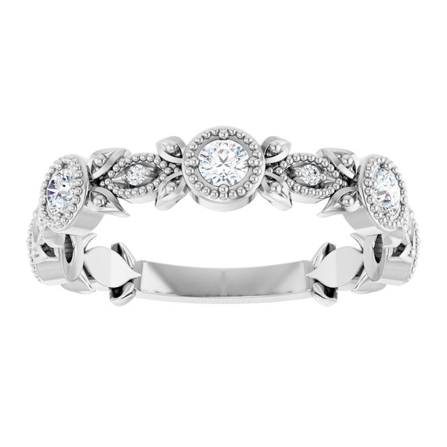 14K Yellow Or White Gold Round  2.5 Mm Polished Natural Diamond Leaf Pattern Ring