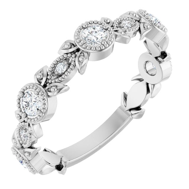 14K Yellow Or White Gold Round  2.5 Mm Polished Natural Diamond Leaf Pattern Ring