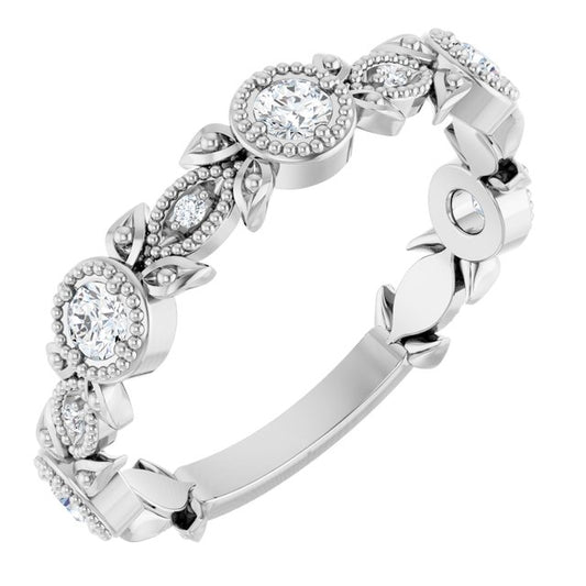 14K Yellow Or White Gold Round  2.5 Mm Polished Natural Diamond Leaf Pattern Ring