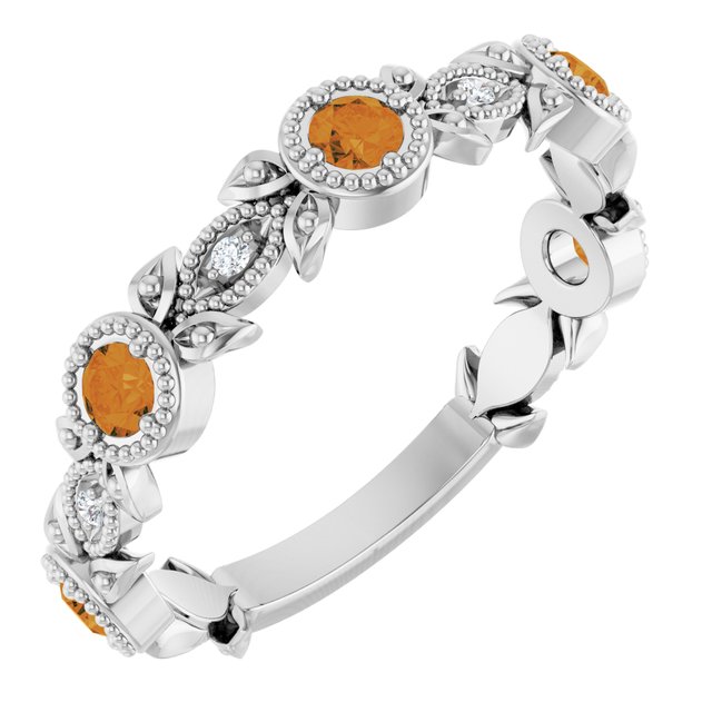 14K Yellow Or White Gold Round  2.5 Mm Polished Natural Diamond Leaf Pattern Ring
