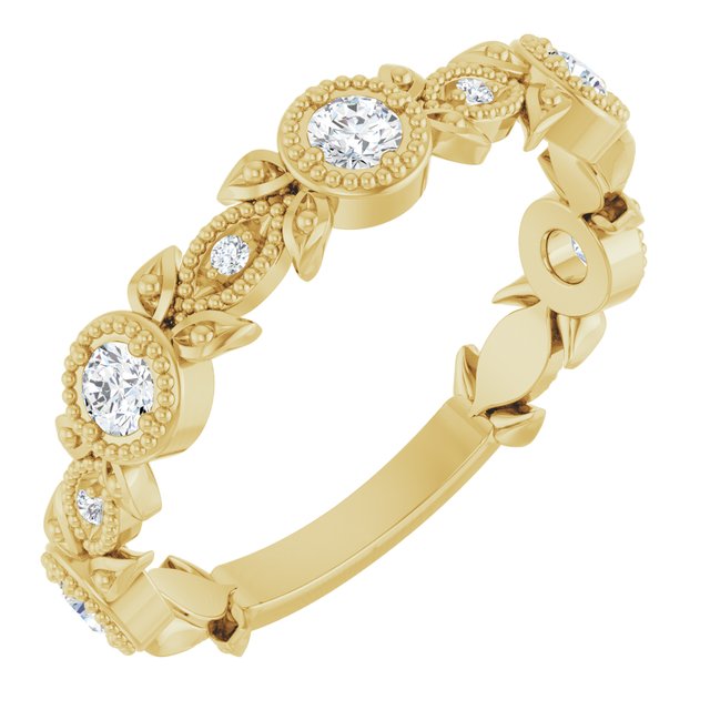 14K Yellow Or White Gold Round  2.5 Mm Polished Natural Diamond Leaf Pattern Ring
