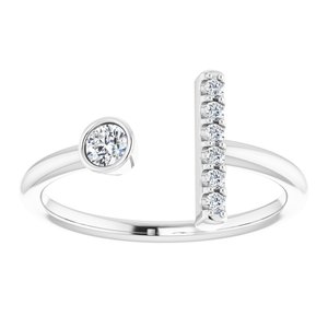 14K White Gold Natural Diamond Round 3 Mm Natural Diamond Polished 1/6 Ctw Natural Diamond Bar Ring Size 7