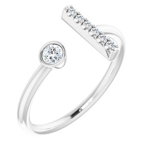 14K White Gold Natural Diamond Round 3 Mm Natural Diamond Polished 1/6 Ctw Natural Diamond Bar Ring Size 7
