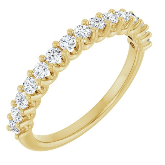 14K Yellow Gold Round 2 Mm Polished 3/8 Ctw Natural Diamond Anniversary Band, Size 7