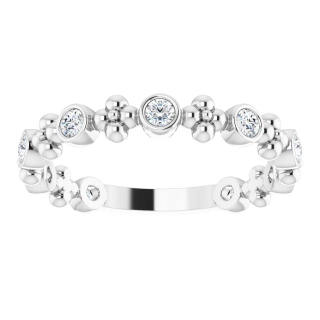14K White Gold Round 2 Mm Polished 1/4 Ctw Natural Diamond Beaded Ring, Size 7