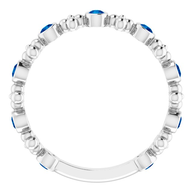 14K White Gold Round 2 Mm Polished Lab-Grown Blue Sapphire Beaded Ring, Size 7