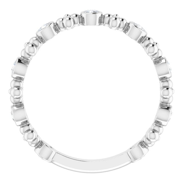 14K White Gold Round 2 Mm Polished 1/4 Ctw Natural Diamond Beaded Ring, Size 7