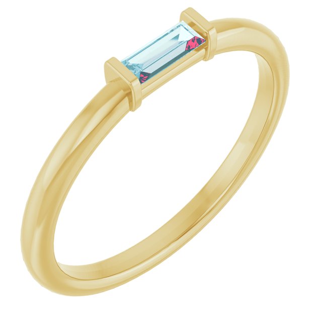 14K Yellow Or White Gold Or Sterling Silver Straight Baguette 4 X 2 Mm Polished Natural Gemstone Stackable Ring