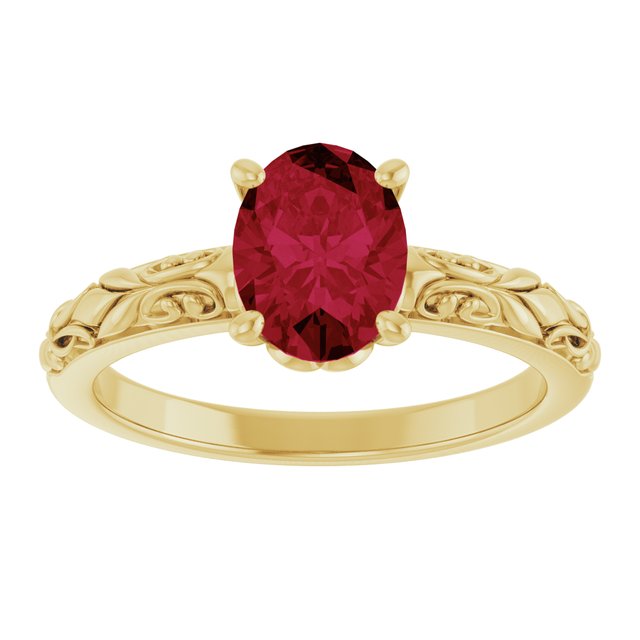 14K Yellow Gold Oval 8 X 6 Mm Polished Lab-Grown Ruby Ring Size 7