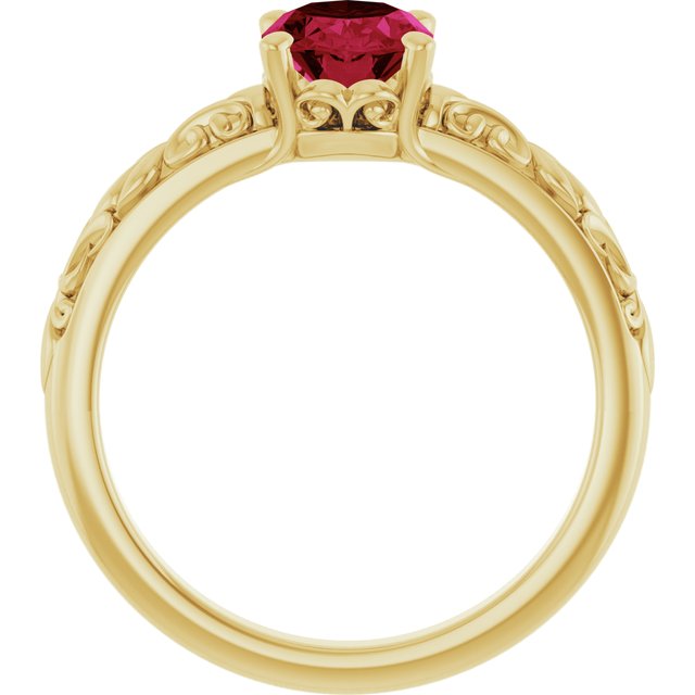 14K Yellow Gold Oval 8 X 6 Mm Polished Lab-Grown Ruby Ring Size 7