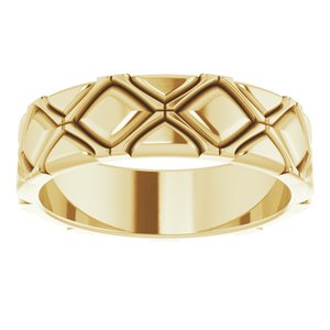 14K Yellow Gold X-Pattern Quilted Band Size 10