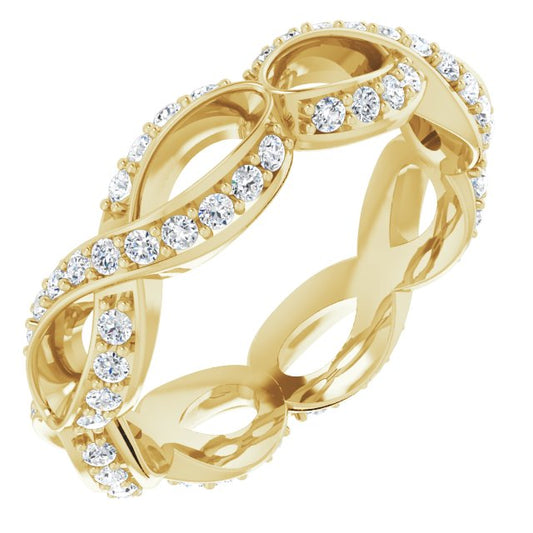 14K Yellow Gold Round 1.2 Mm Si2-Si3, G-H Polished 5/8 Ctw Natural Diamond Sculptural Eternity Band, Size 8