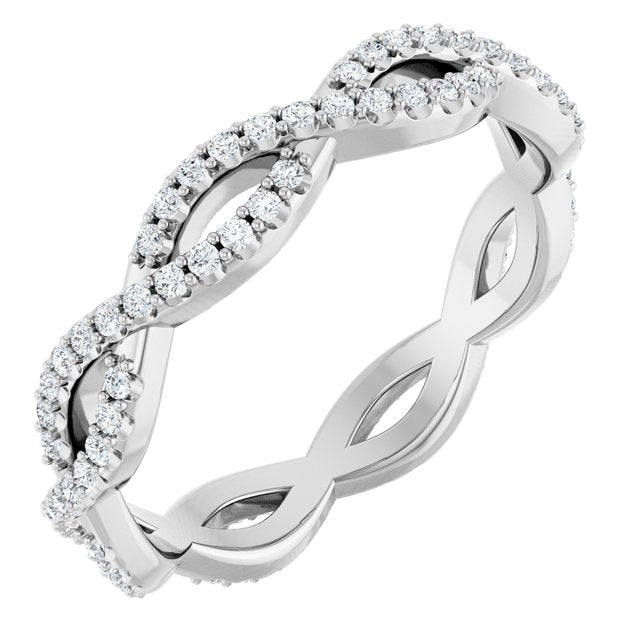 14K White Gold Round 1 Mm Si2-Si3, G-H Polished 1/3 Ctw Natural Diamond Infinity-Inspired Eternity Band, Size 7