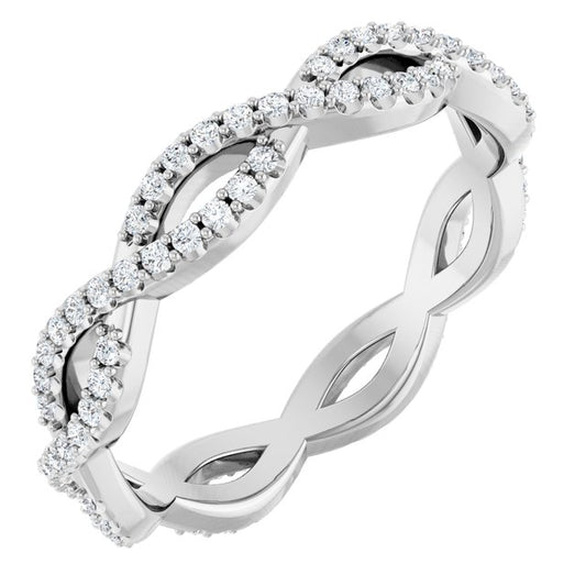 14K White Gold Round 1 Mm Si2-Si3, G-H Polished 1/3 Ctw Natural Diamond Infinity-Inspired Eternity Band, Size 7