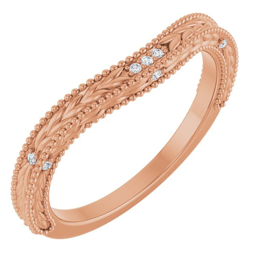 14K Rose Gold Round .9 Mm Polished .03 Ctw Natural Diamond Contour Band, Size 7