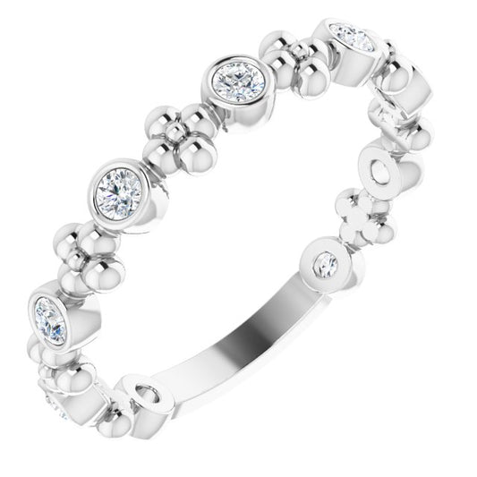 14K White Gold Round 2 Mm Polished 1/4 Ctw Natural Diamond Beaded Ring, Size 7