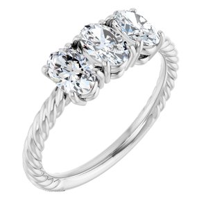 14K White Gold 3-Stone Oval 8 X 6 Mm Lab-Grown Diamond Polished 3 Ctw Lab-Grown Diamond 3-Stone Ring Size 7