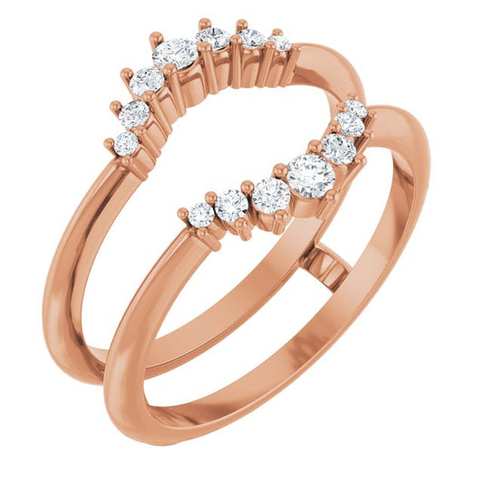 14K Rose Gold Round 2.2 Mm Polished 1/4 Ctw Natural Diamond Ring Guard, Size 7.5