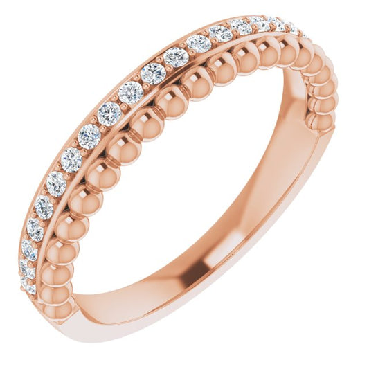 14K Rose Gold Round 1.3 Mm Polished 1/5 Ctw Natural Diamond Beaded Ring, Size 7