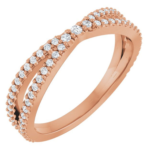 14K Rose Gold Round 1.5 Mm Polished 1/3 Ctw Natural Diamond Contour Band, Size 7